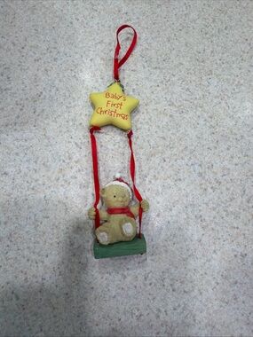 Baby's First Christmas Teddy Ornament - Yellow Star vintage 1990’s